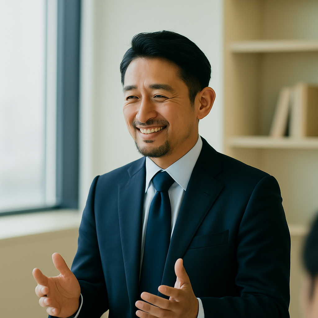 経営判断に集中する杉山社長(After)